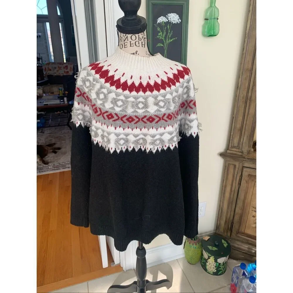 J JILL Black Fair isle Sweater